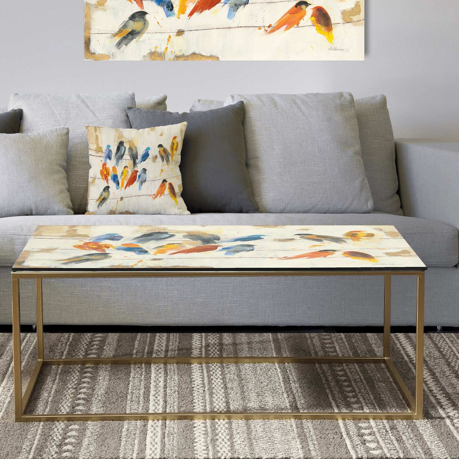Multicolor Bird Meeting - Metal Traditional Coffee Table