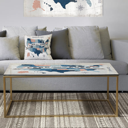 American Map Watercolor - Metal Traditional Coffee Table
