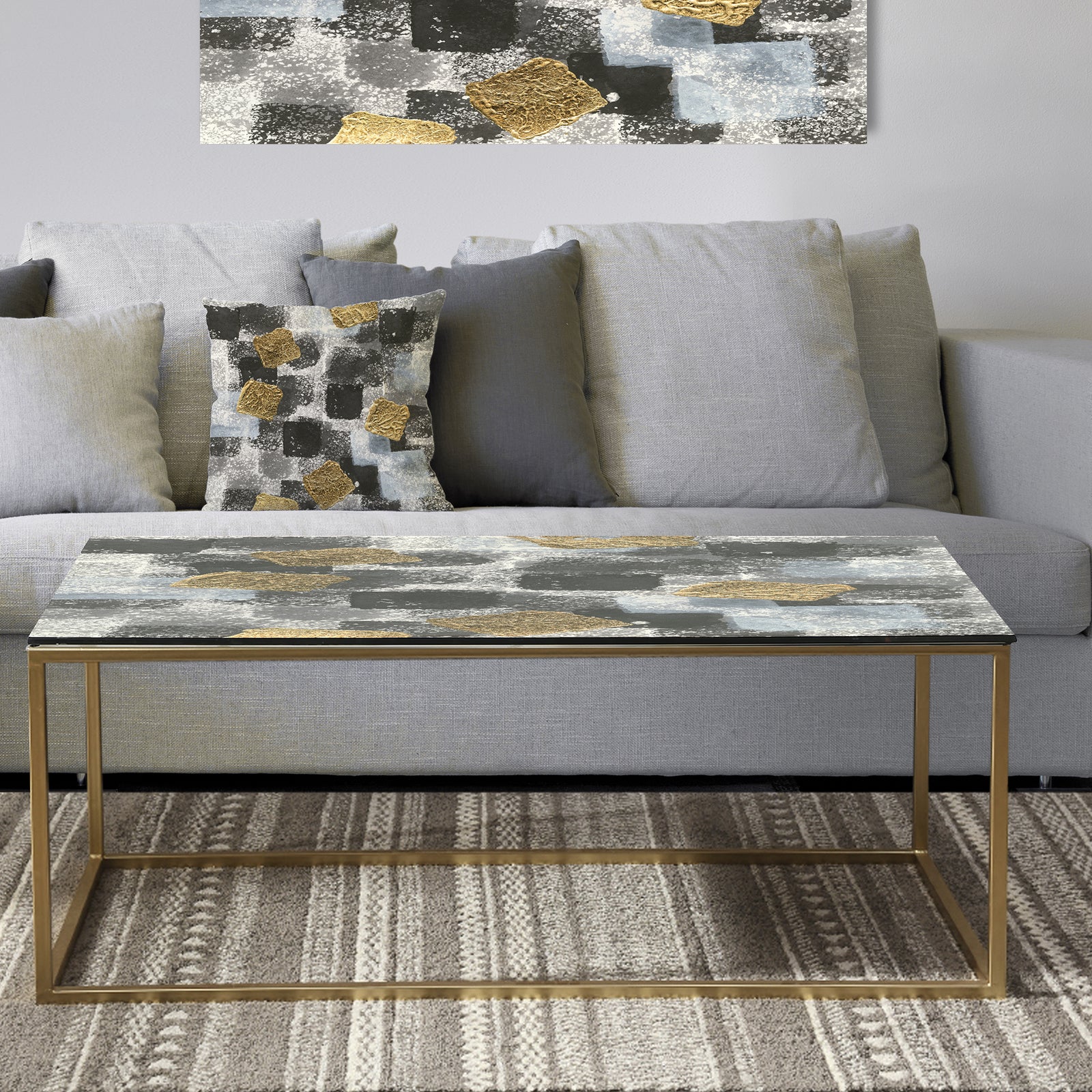 Gold Glamour Squares I - Metal Transitional Coffee Table