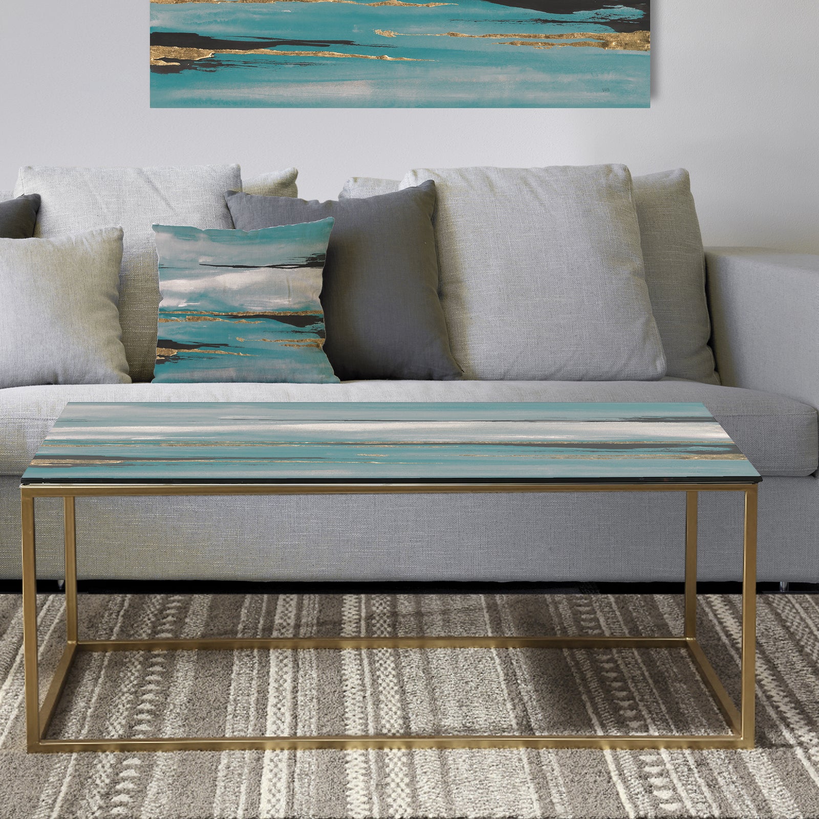 Glam Teal Watercolor I - Metal Glam Coffee Table