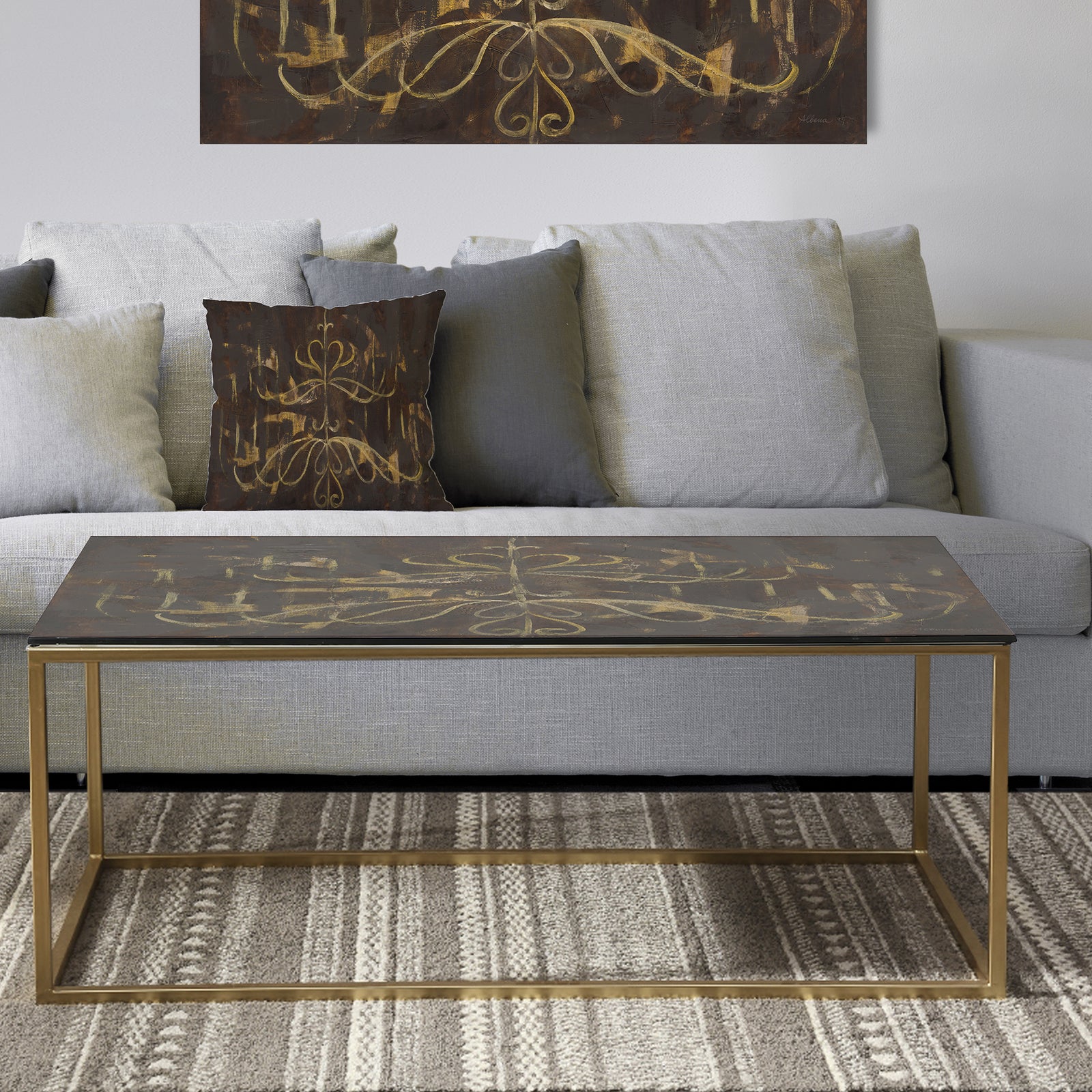 Glam Gold Chandelier - Metal Transitional Coffee Table