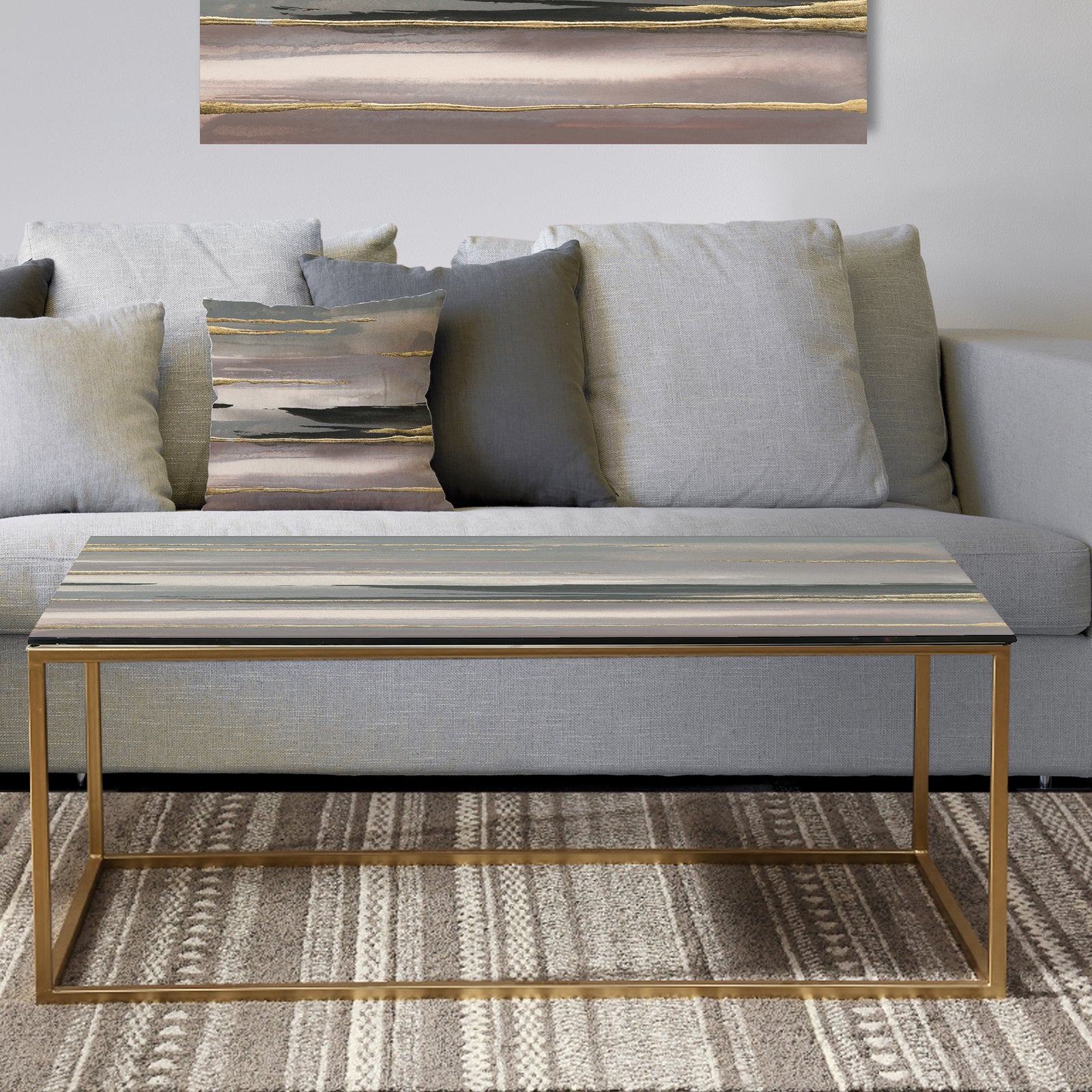 Glamorous Morning Fog II - Metal Transitional Coffee Table