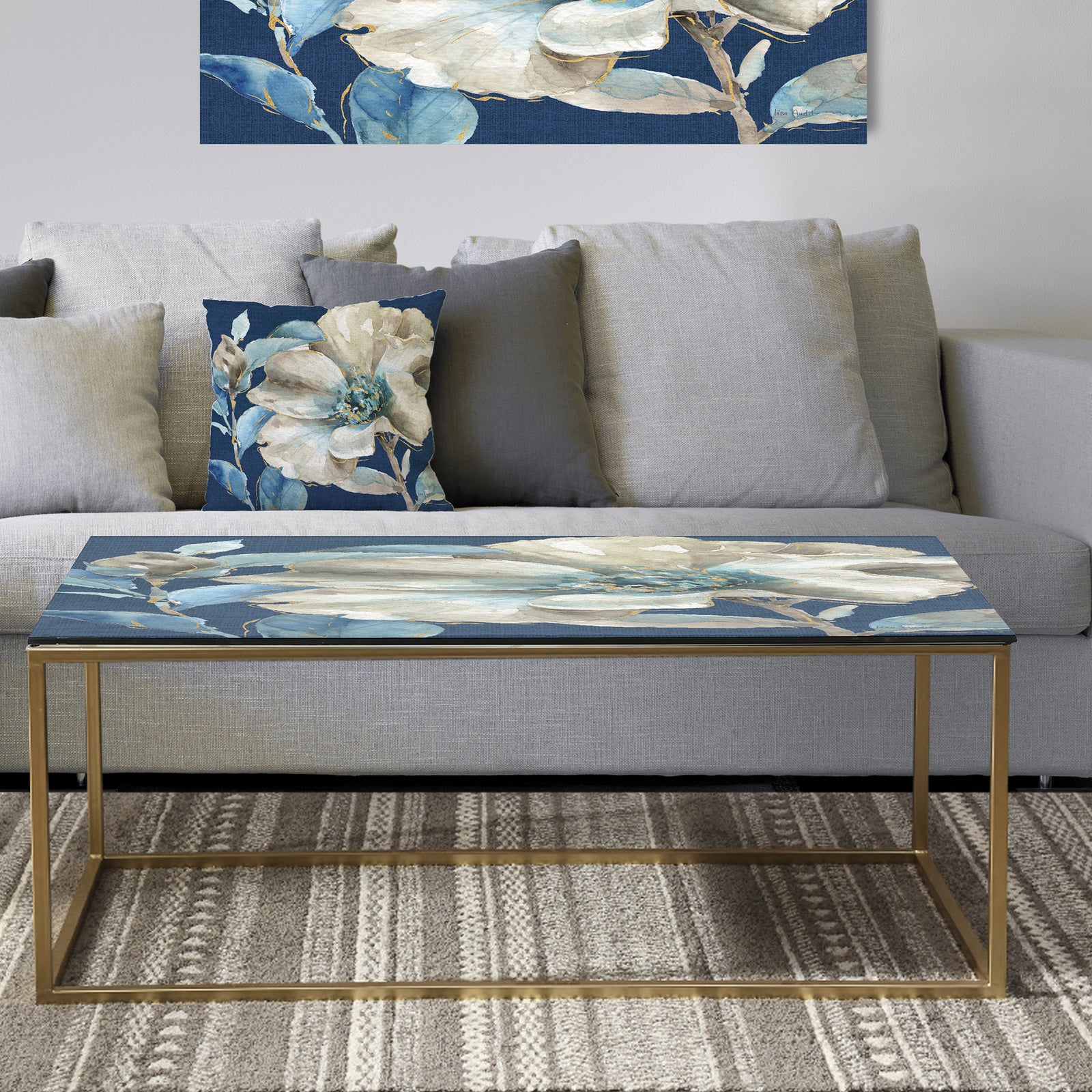 Indigold Watercolor Flower I - Metal Traditional Coffee Table