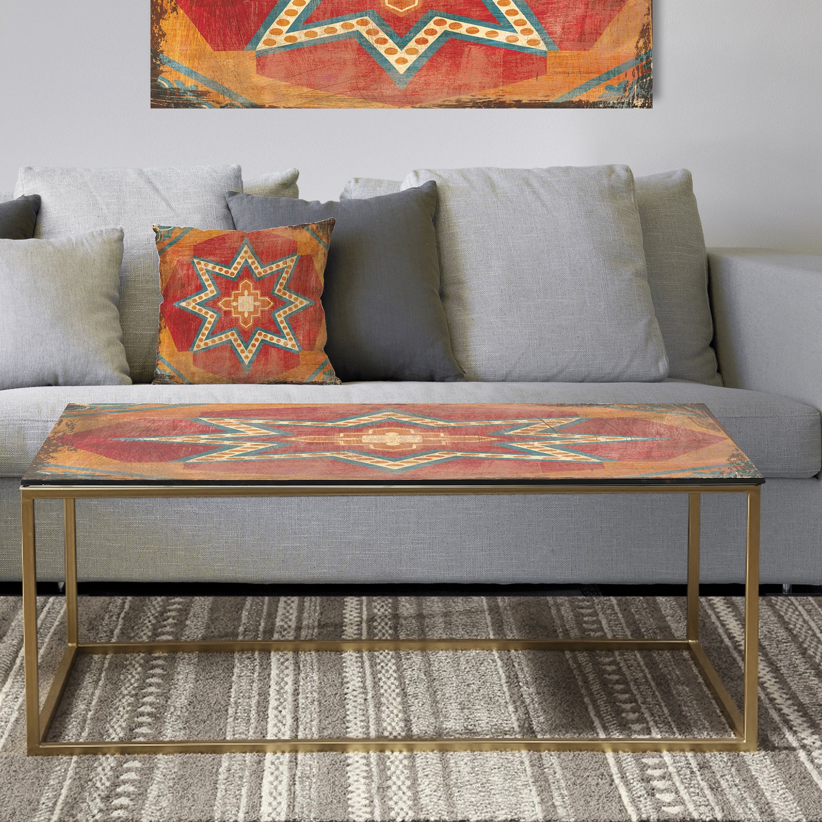 Moroccan Orange Tiles Collage I - Metal Traditional Coffee Table