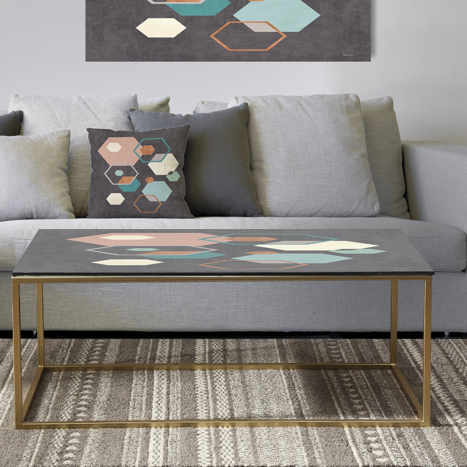 Geometric hexagons Pattern IV - Metal Transitional Coffee Table