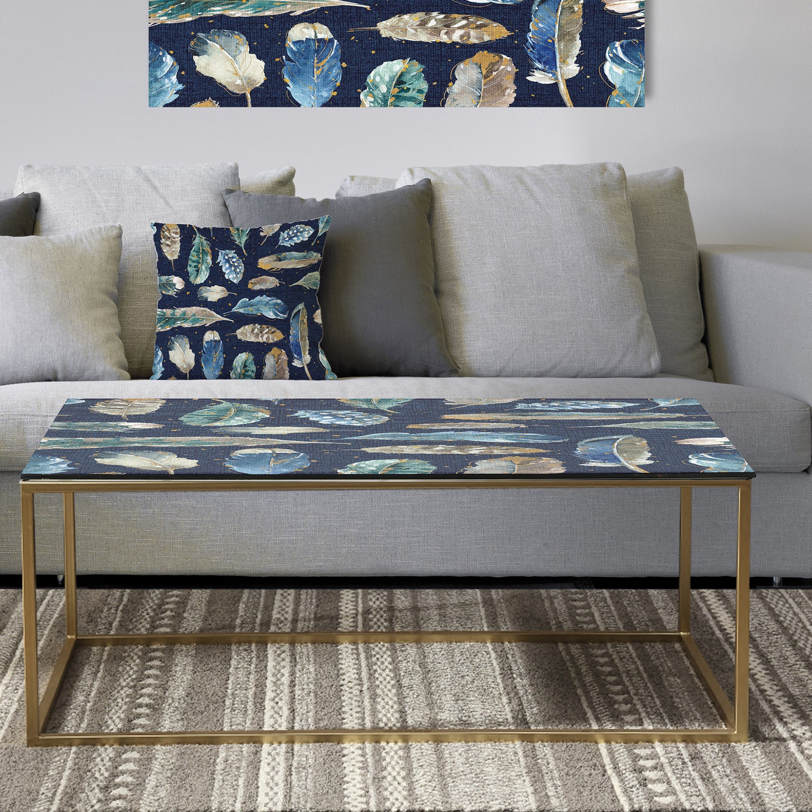 Indigold metallic feathers Pattern - Metal Traditional Coffee Table