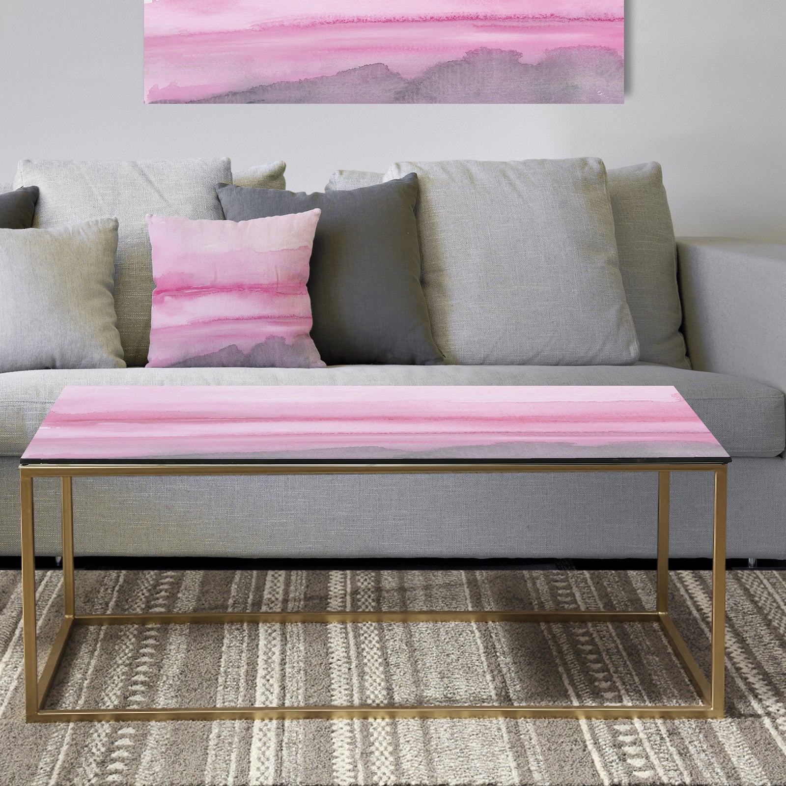 Pink Abstract Watercolor - Metal Traditional Coffee Table