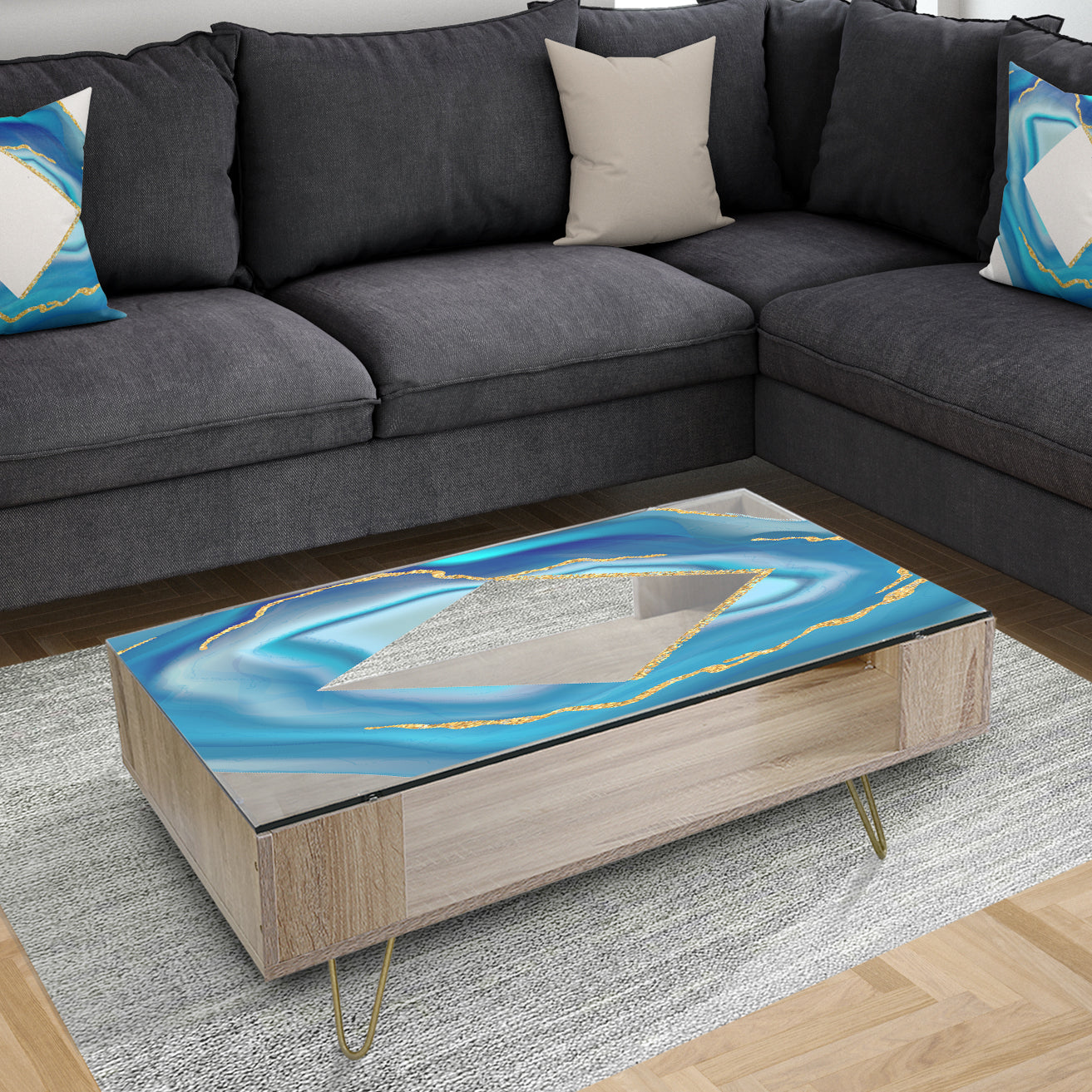 Marbled Blue 1 - Glam Coffee Table