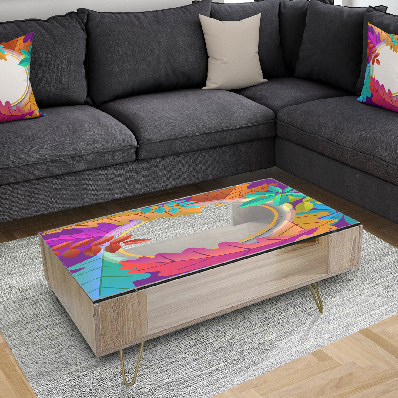 Autumn With Round and Leaves - Traditional Coffee Table