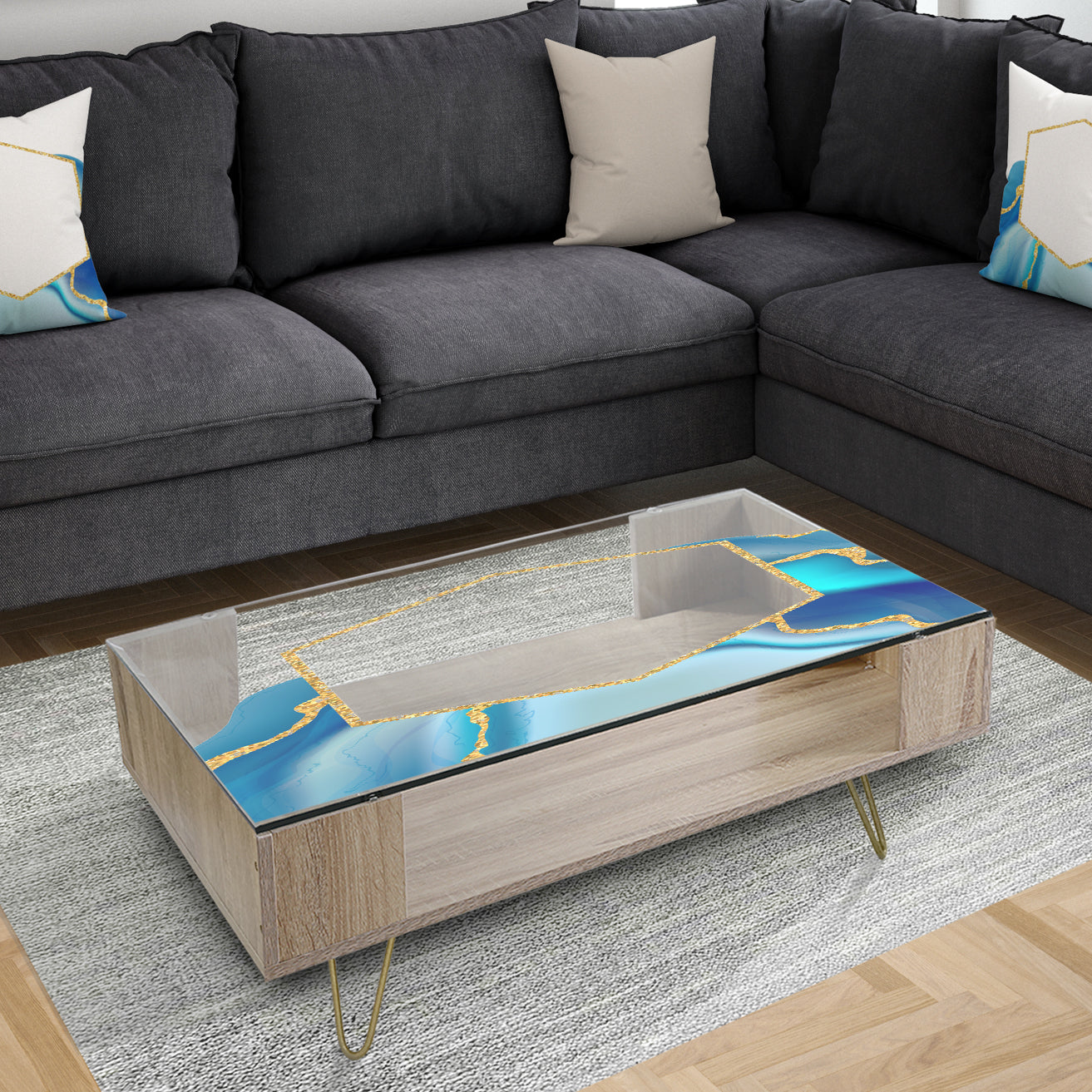 Marbled Blue 3 - Glam Coffee Table