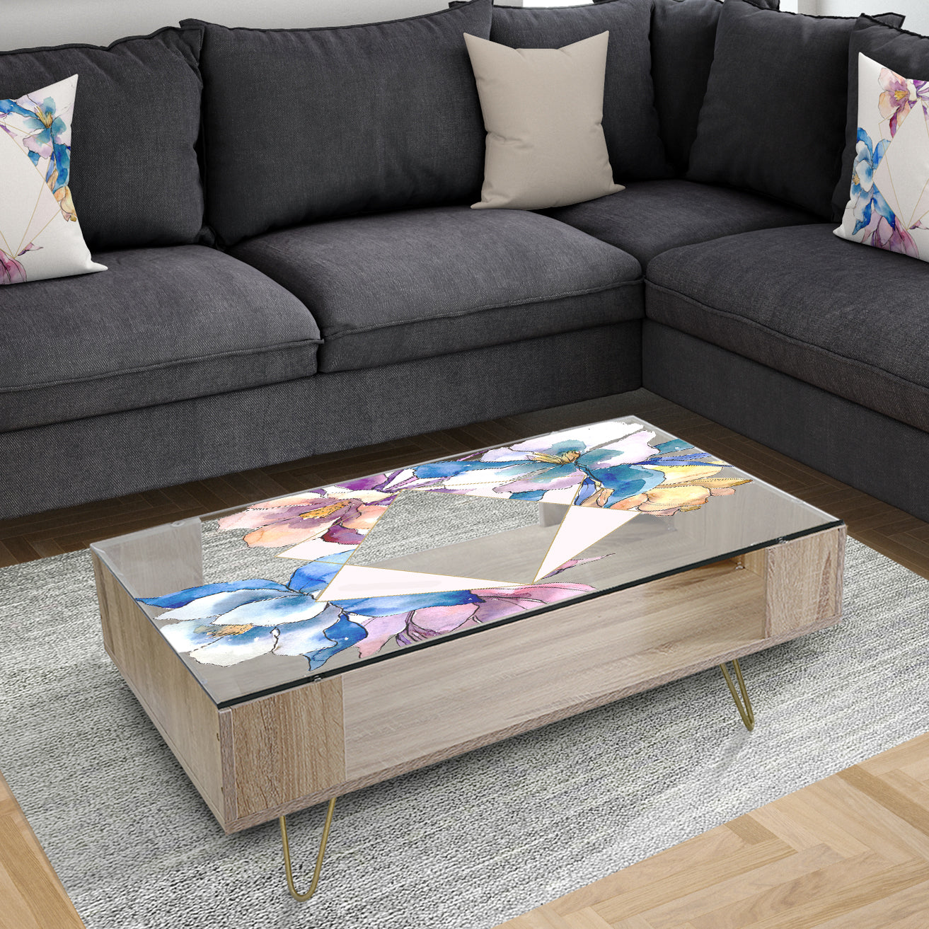 Efflorescent Gold Blue 1 - Traditional Coffee Table