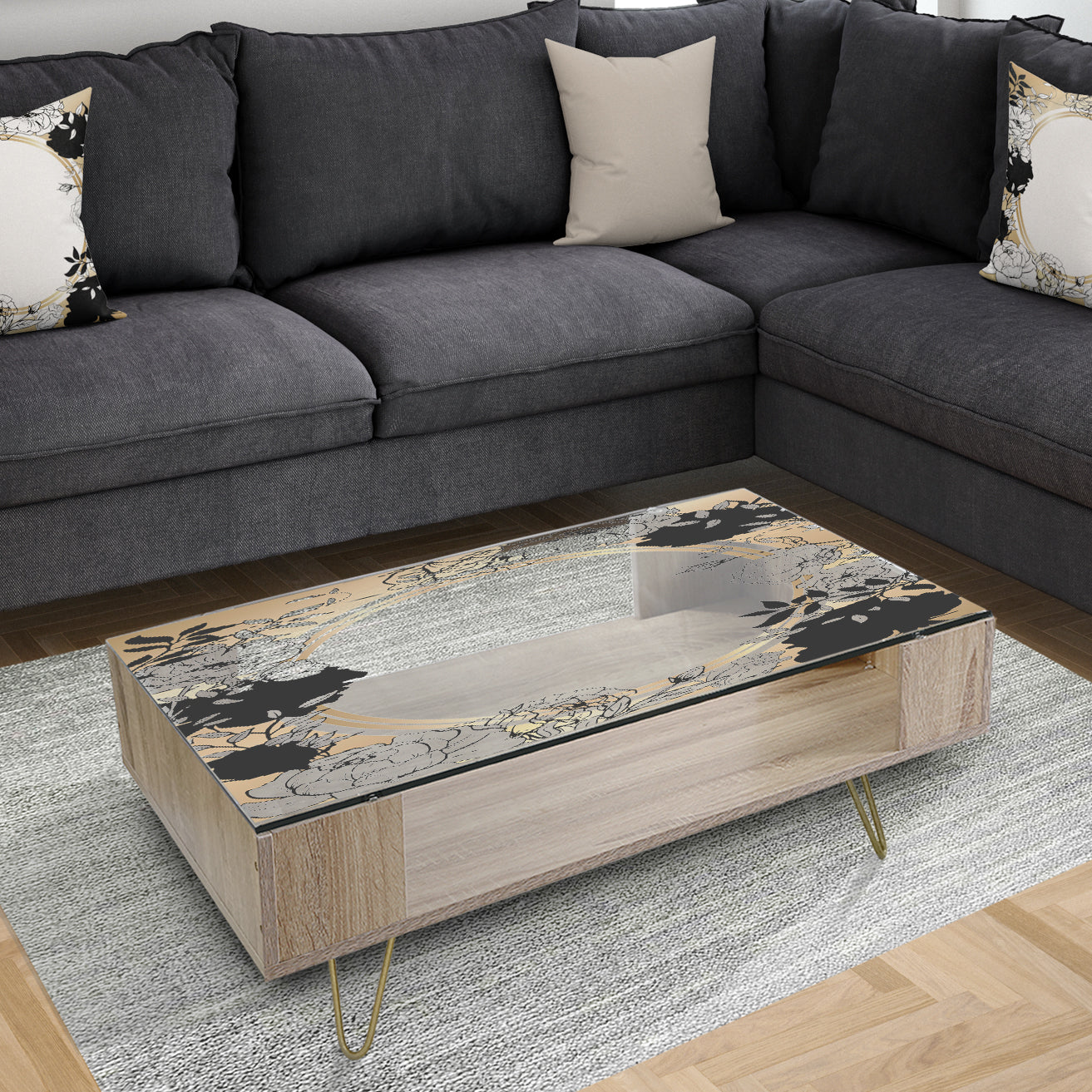 Gold Botanical Obsidian 5 - Glam Coffee Table