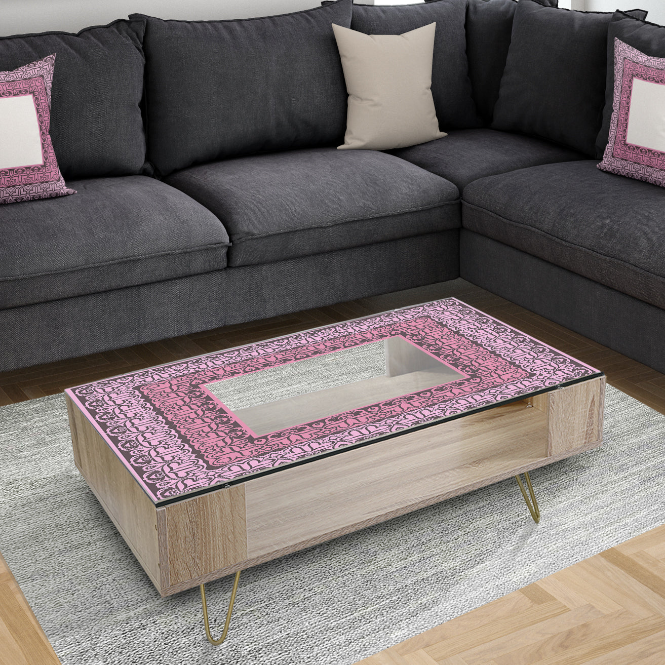 Black and Pink Hearts - Industrial Coffee Table