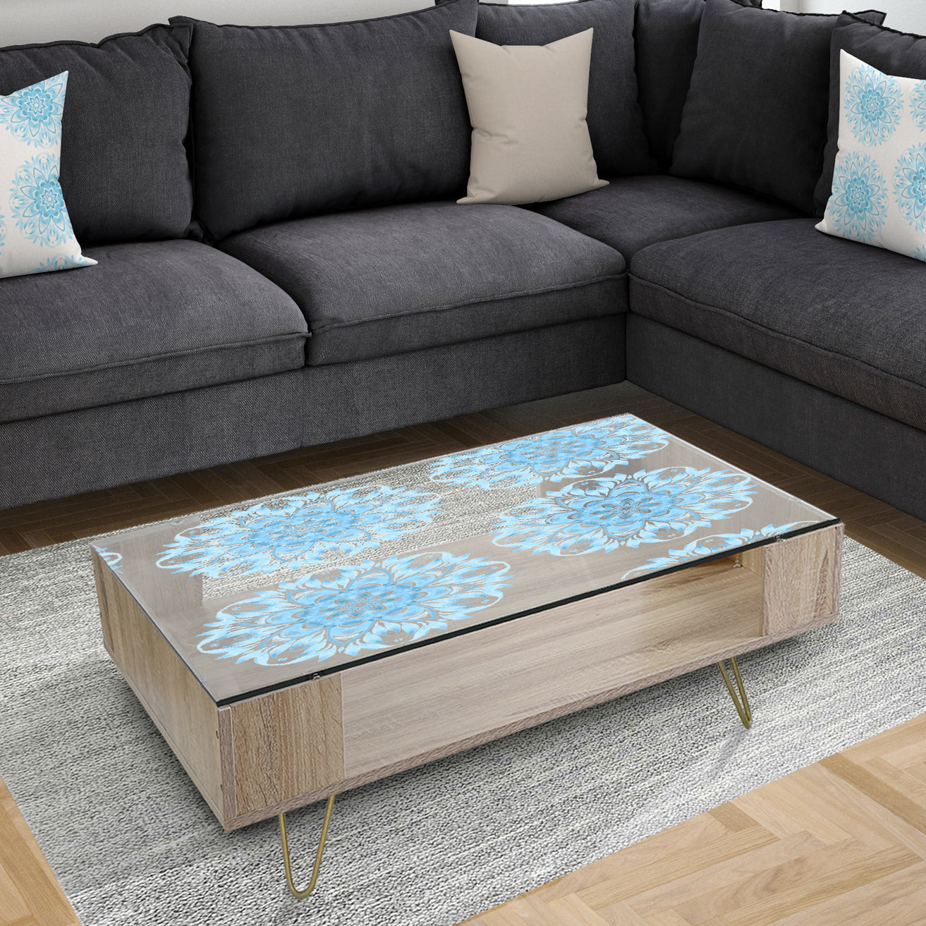 Circular Geometric In Blue - Glam Coffee Table