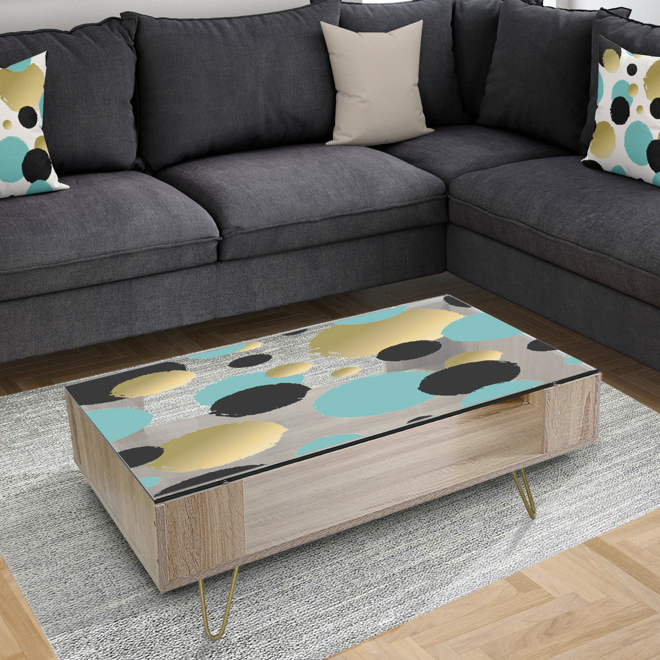 Gold and Blue Circles - Glam Coffee Table