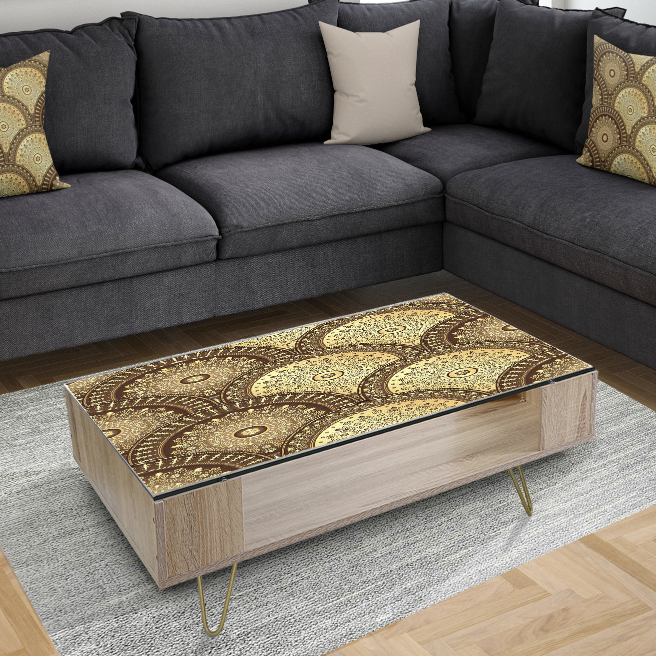 Golden Circular Pattern I - Glam Coffee Table