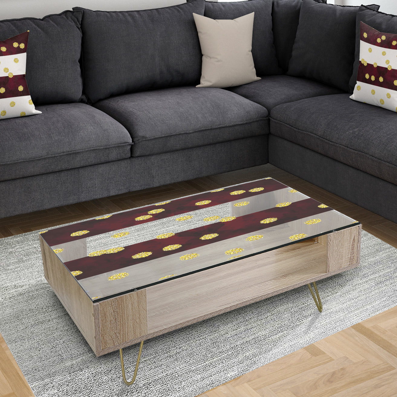 Gold Polka Dot Pattern I - Glam Coffee Table