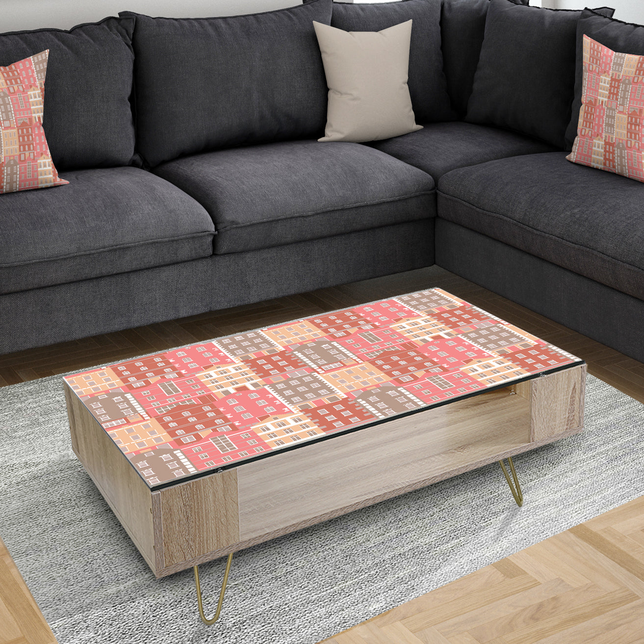 Handdrawn Colorful Houses - Glam Coffee Table