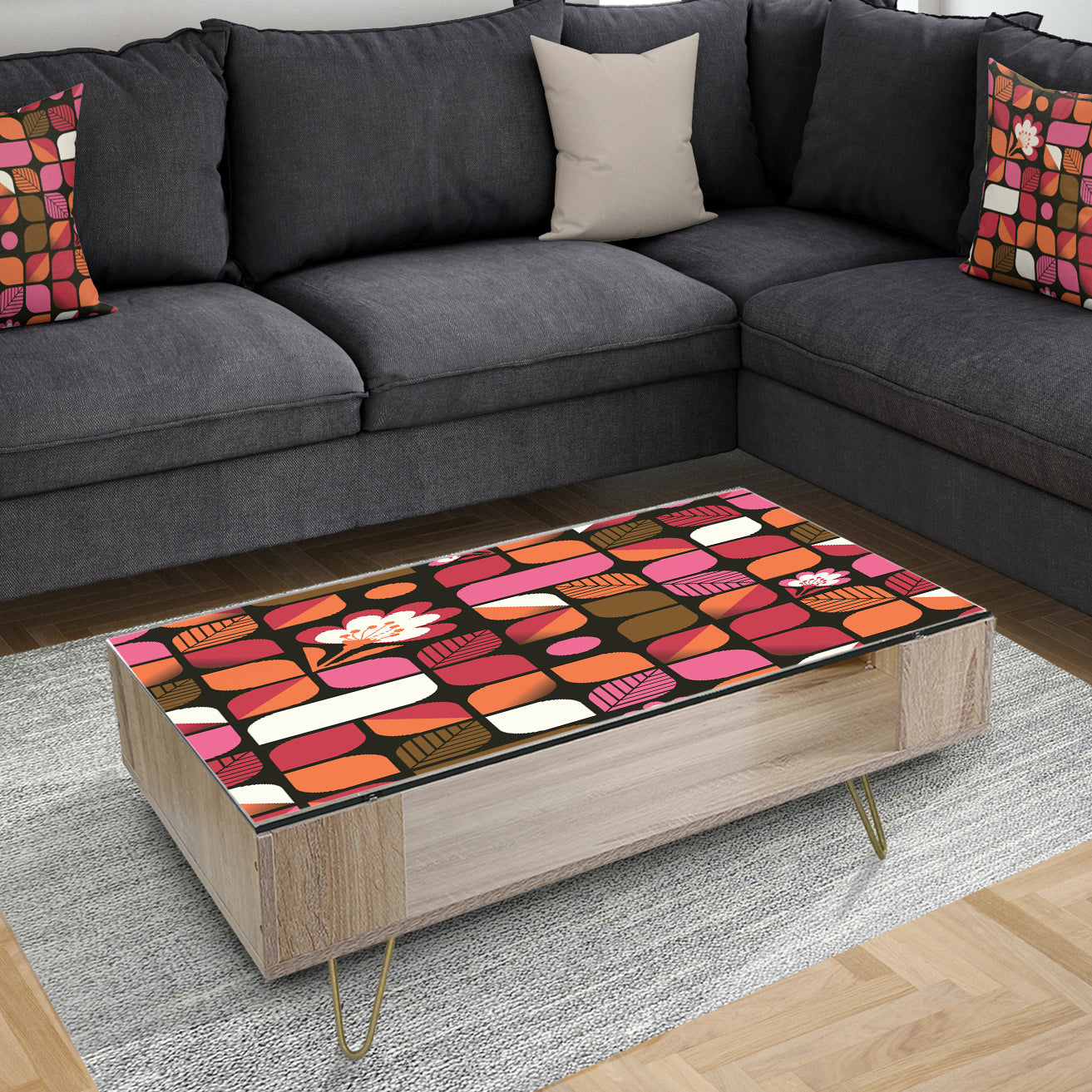Geometric Retro Flower Design I - Glam Coffee Table