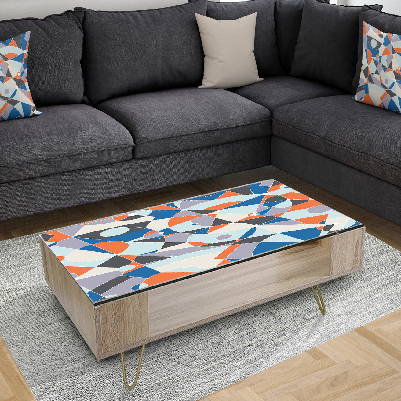 Retro Geometric Grid IV - Glam Coffee Table