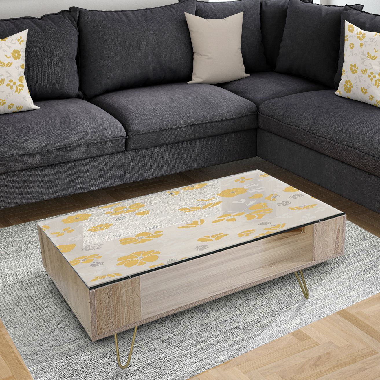 Retro Handdrawn Poppies III - Traditional Coffee Table