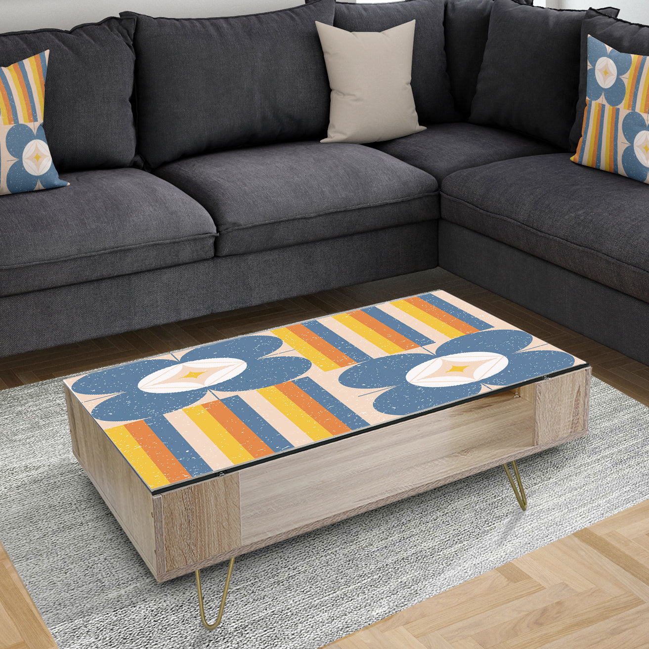 Retro Floral Pattern XI - Glam Coffee Table