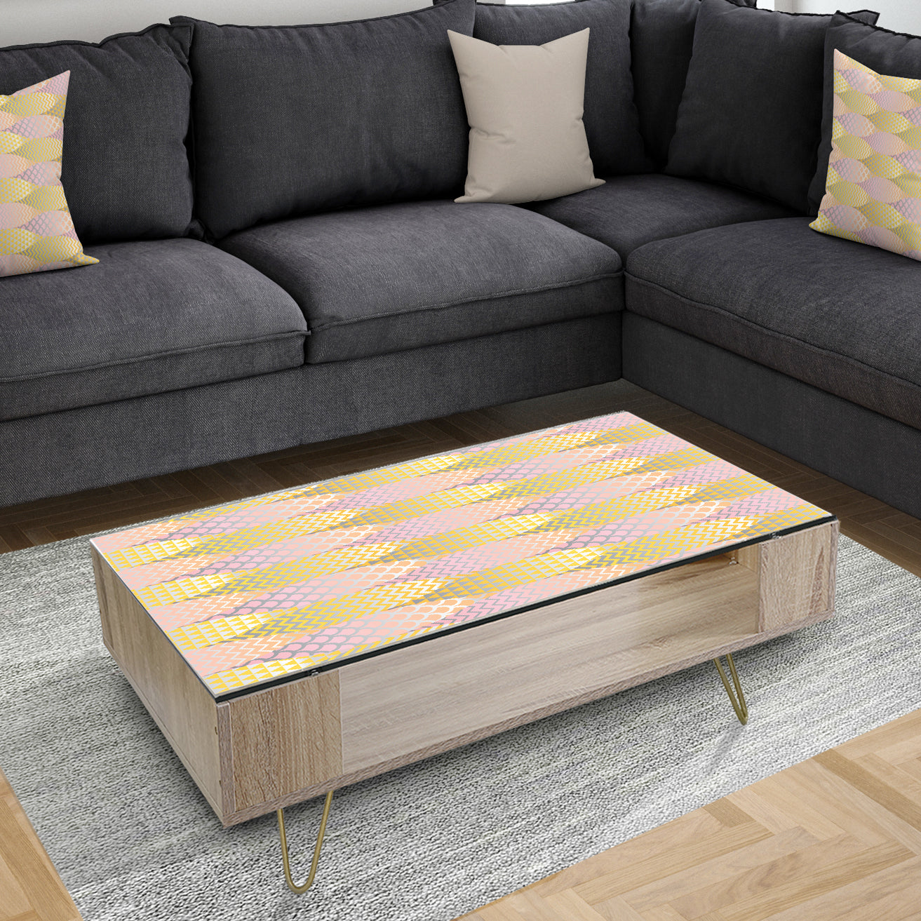Golden Geometrical Fish Scale - Glam Coffee Table