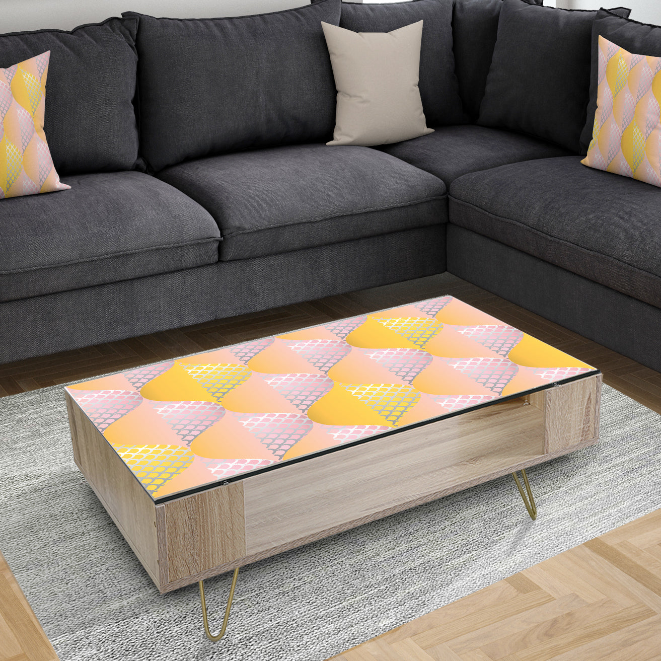 Golden Geometrical Diamond Pattern IV - Glam Coffee Table