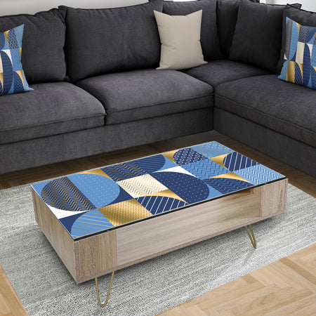 Retro Luxury Waves In Gold and Blue IV - Glam Coffee Table