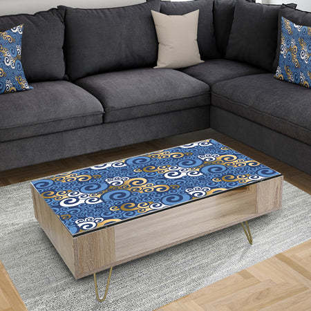 Retro Luxury Waves In Gold and Blue III - Glam Coffee Table