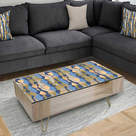 Retro Luxury Waves In Gold and Blue I - Glam Coffee Table