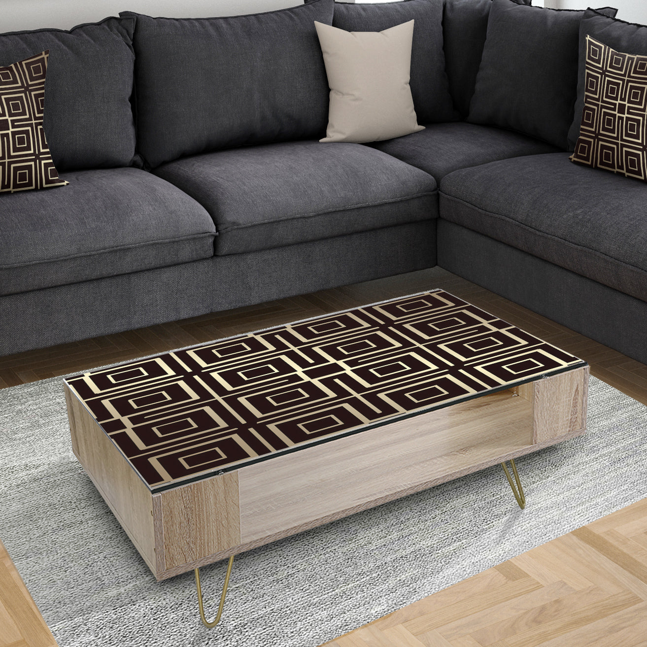 Golden Luxury Metallic Geometrics XII - Glam Coffee Table