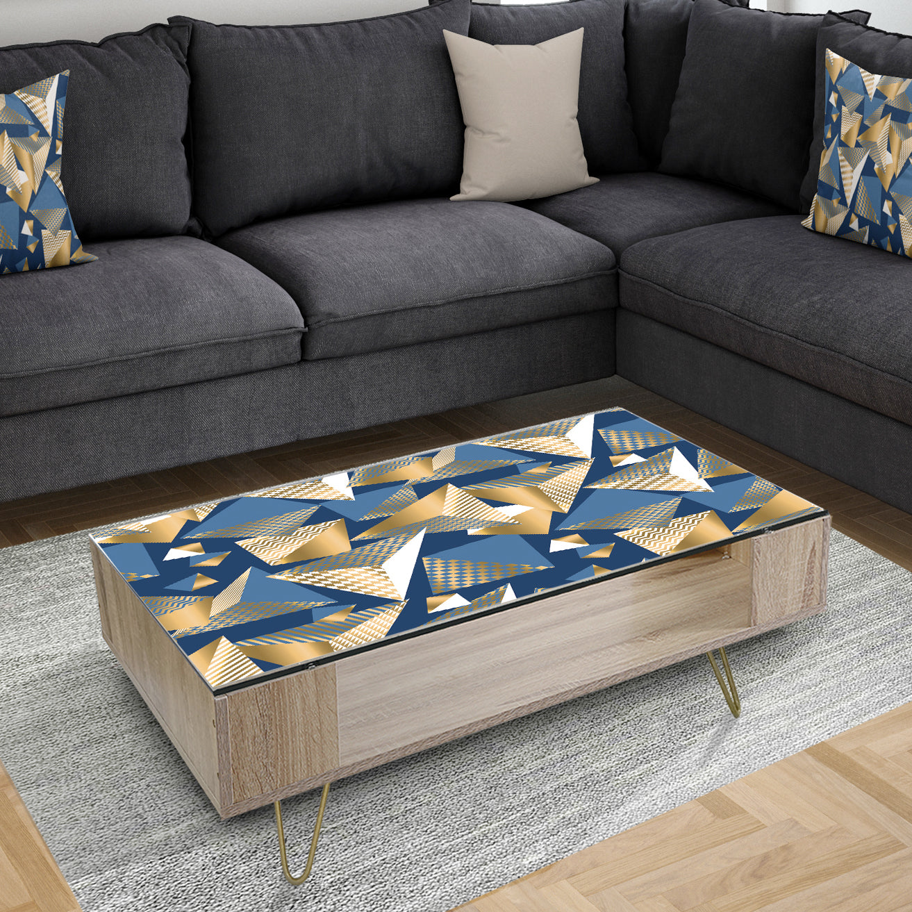 Gold and Blue Cubes - Glam Coffee Table