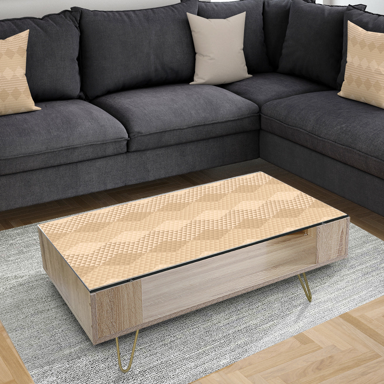 Beige Retro Triangular Wave - Glam Coffee Table