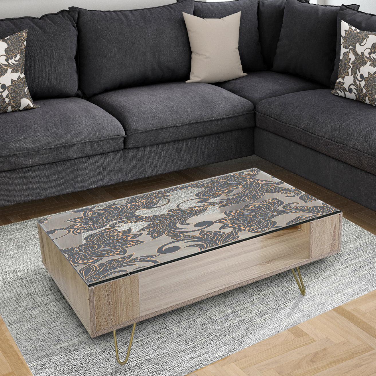 Retro Indian Floral Batik I - Glam Coffee Table
