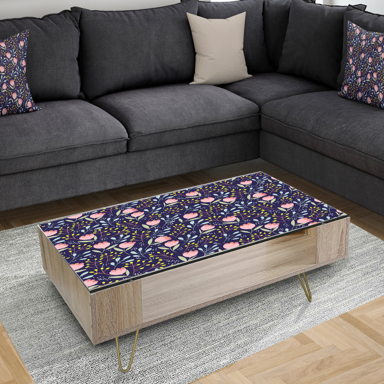 Handdrawn Pink Flowers - Glam Coffee Table