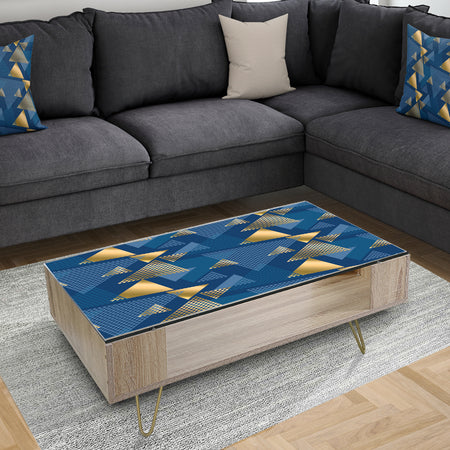 Retro Luxury Waves In Gold and Blue IX - Glam Coffee Table