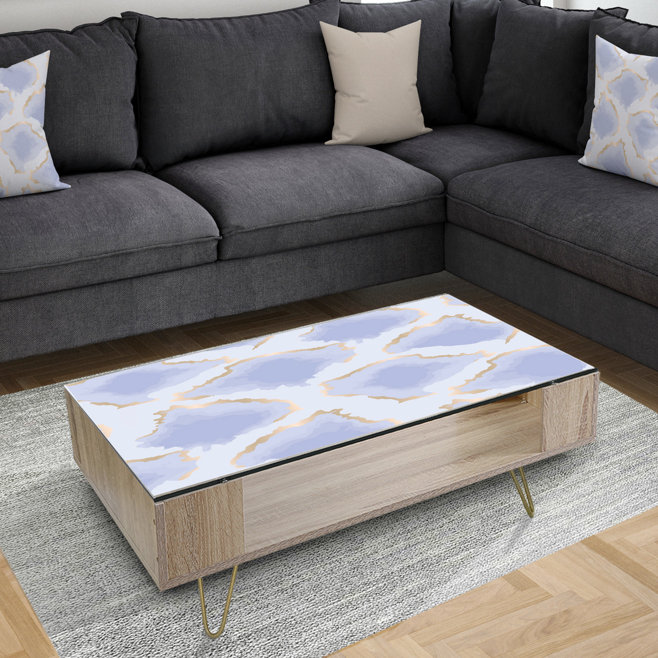 Pastel blue and gold abstract shapes pattern - Glam Coffee Table