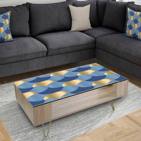 Retro Luxury Waves In Gold and Blue VIII - Glam Coffee Table