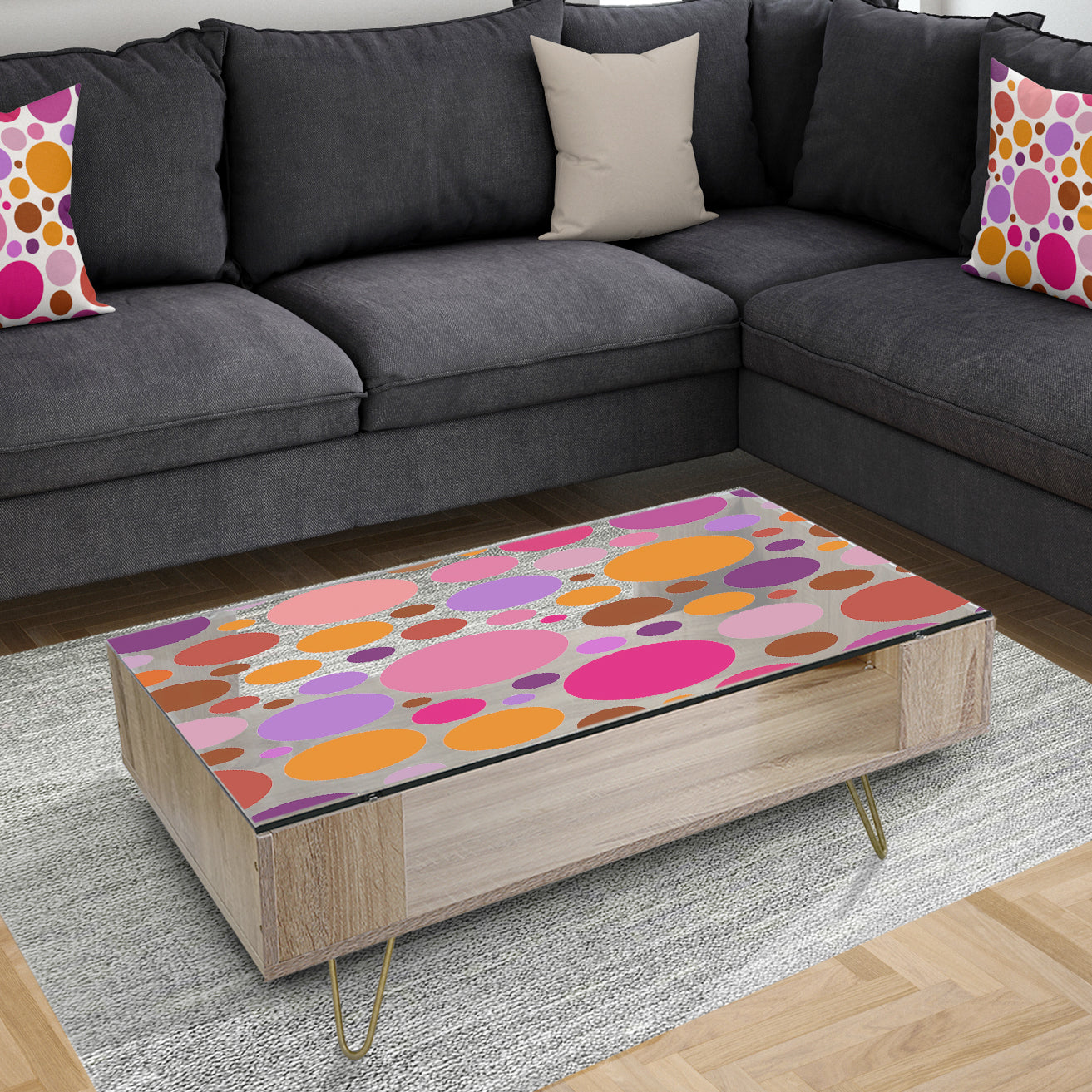 Abstract Geometric Circular Retro II - Glam Coffee Table