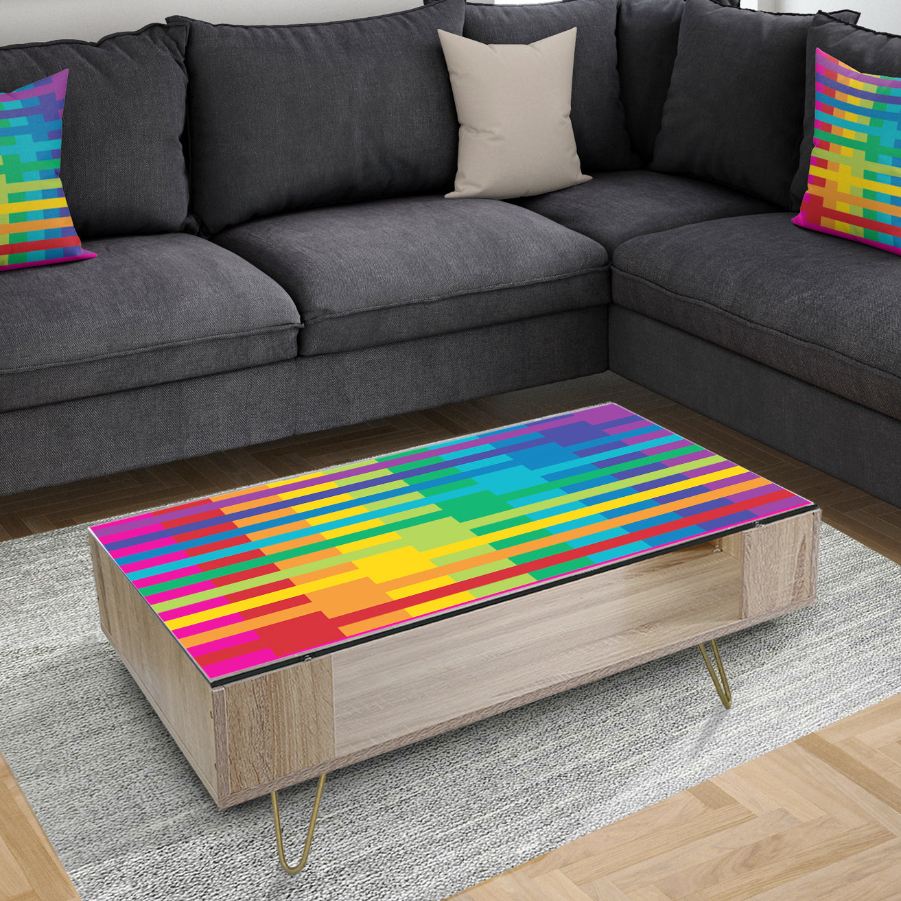 Rainbow colors simple geometric pattern. - Glam Coffee Table