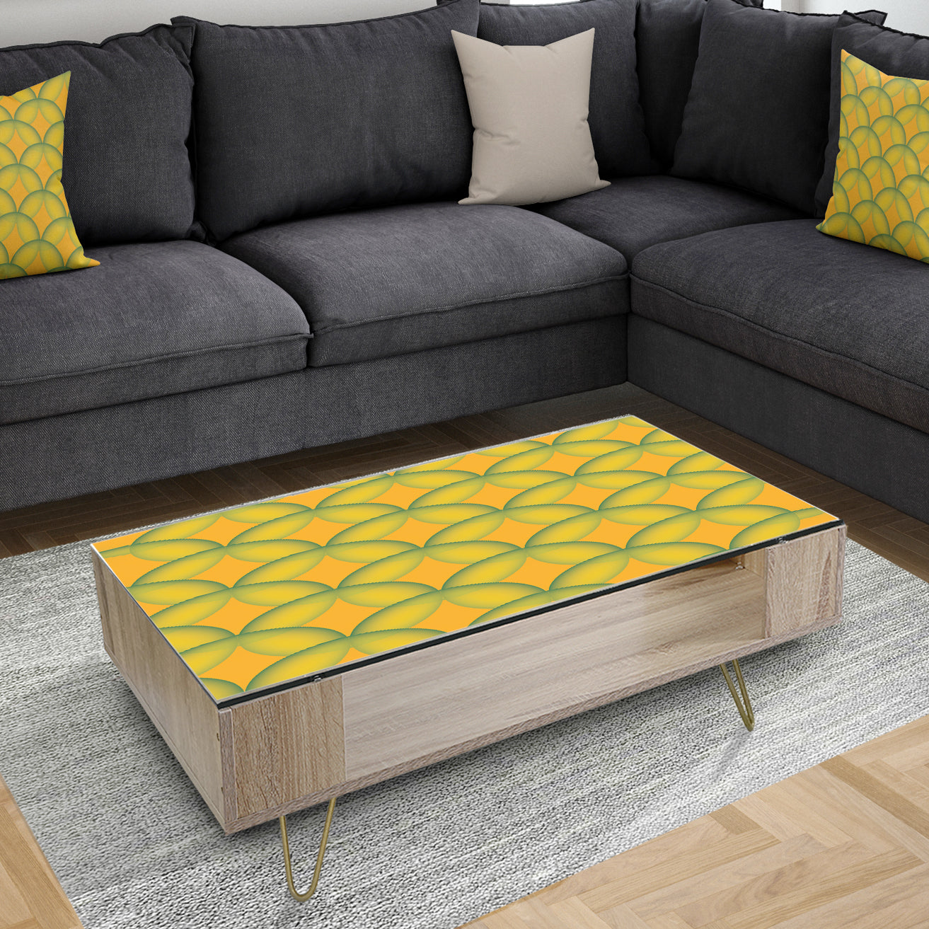 Retro Abstract Design In Yellow And Green - Vintage Coffee Table