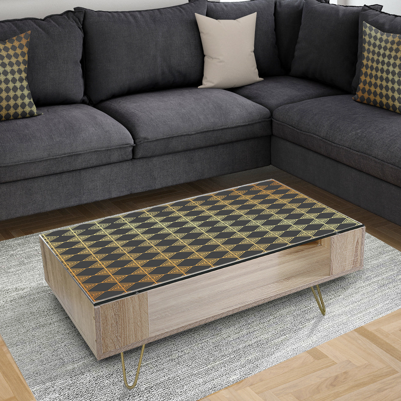 Golden Luxury Metallic Geometrics I - Glam Coffee Table