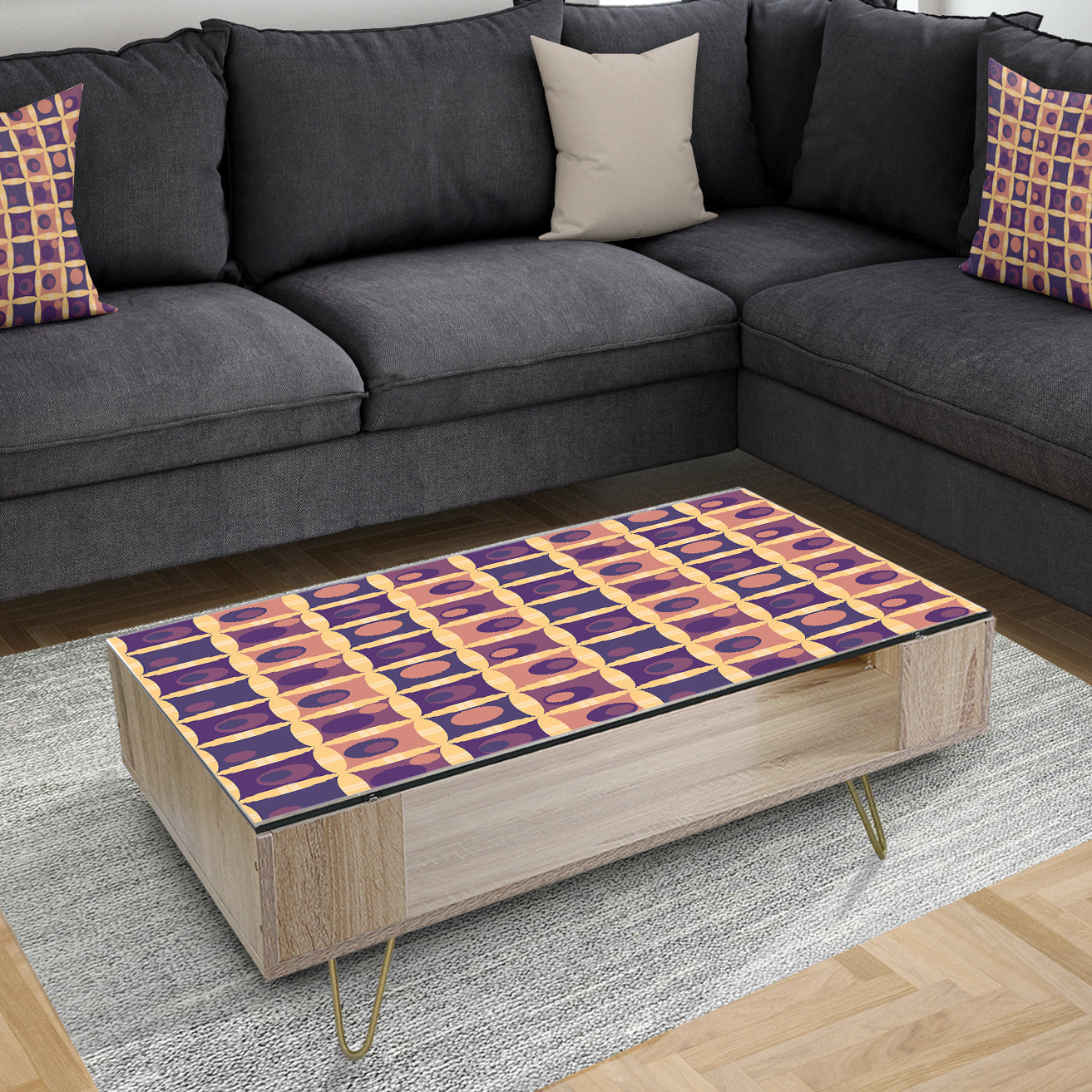 Retro Grid in Orange - Glam Coffee Table