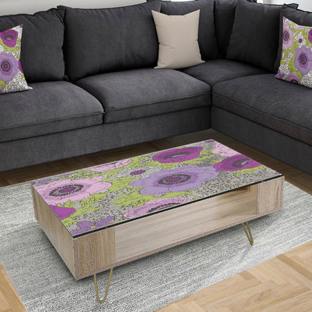Purple Retro Fantasy Flowers - Traditional Coffee Table
