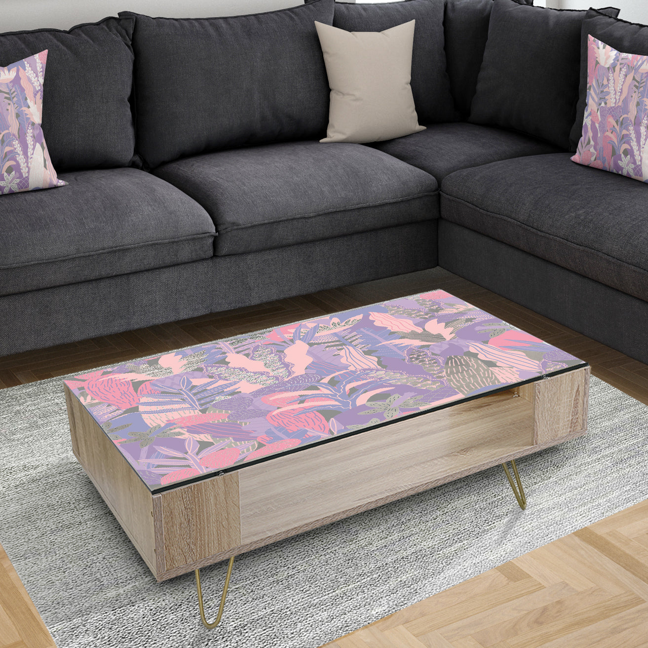 Fantasy Flowers In Purple - Modern Coffee Table