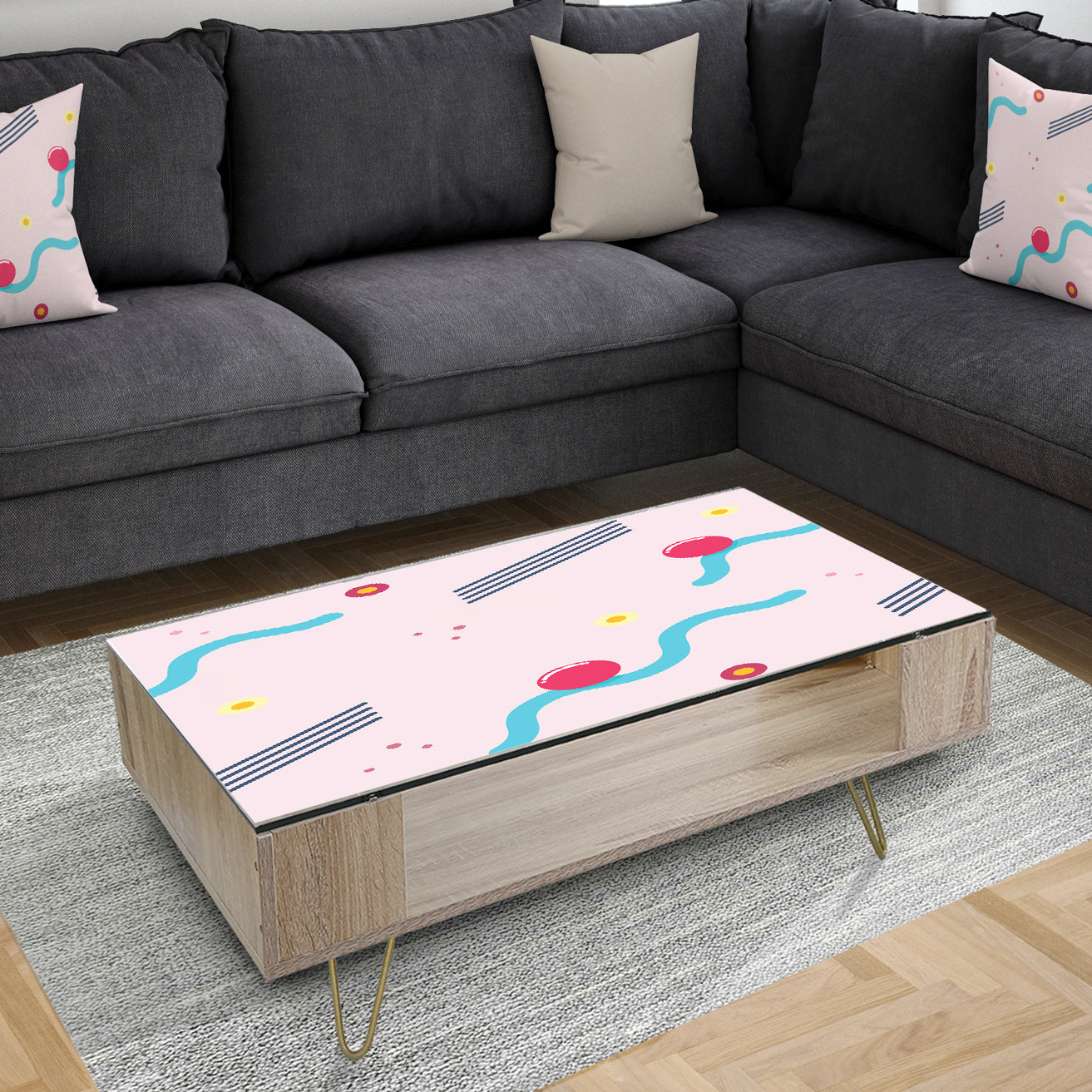 Retro Geometrical Abstract Pattern III - Glam Coffee Table