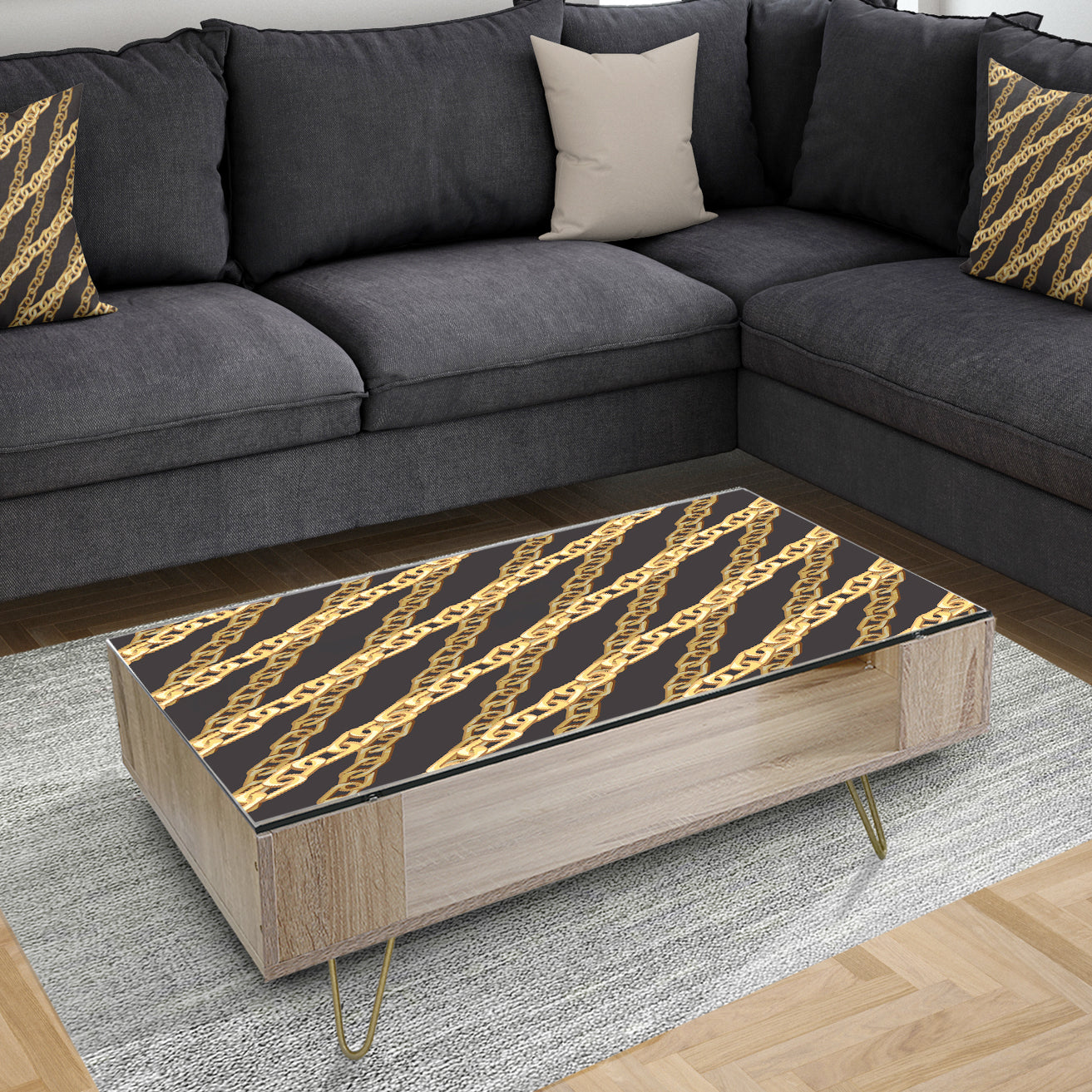 Golden ZigZag Chain - Glam Coffee Table