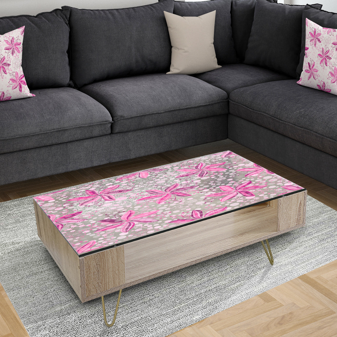 Retro Floral Pattern XII - Glam Coffee Table