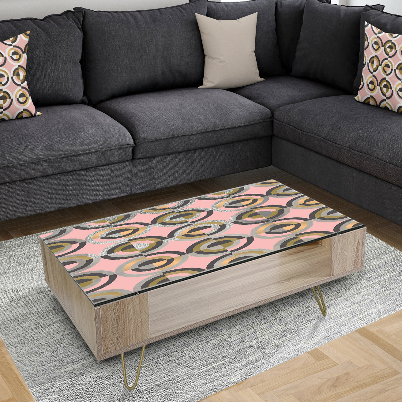 Abstract Geometric Circular Retro I - Glam Coffee Table